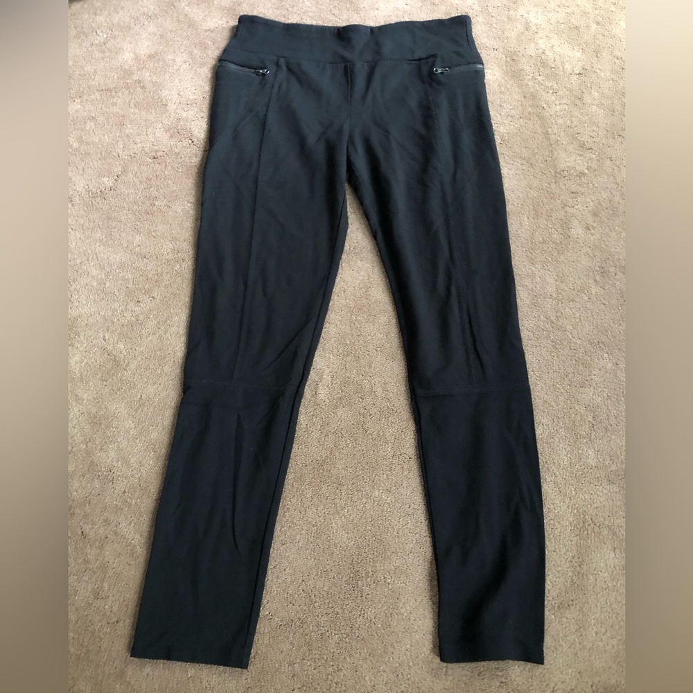 Everyday Black High-Waist Stretch Leggings with fake Zipper Pockets sz 10